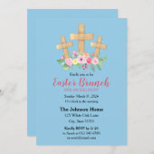 クリスチャンクロス&フラワー宗教的イースターブランチ 招待状 (正面/裏面)