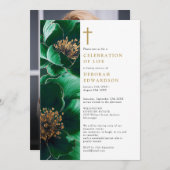 クリスチャングリーンフローラお祝いの生活写真 招待状 (正面/裏面)