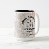 クリスチャングレーベージュ大理石どこ神が導く ツートーンマグカップ (正面右)