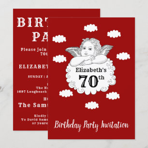 クリスチャンケルビエンジェルハッピー70誕生日レッド 招待状
