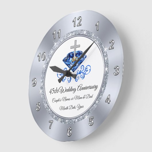 クリスチャンサファイア45年記念ギフトアイディア ラージ壁時計 (傾斜)