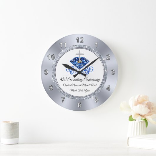 クリスチャンサファイア45年記念ギフトアイディア ラージ壁時計 (ホーム)