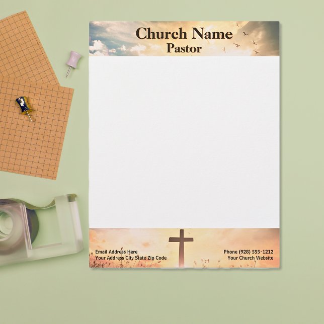 クリスチャンサンライズパスチュアクロス教会の牧師 レターヘッド (Christian Sunrise Pasture Cross Church Pastor Letterhead)