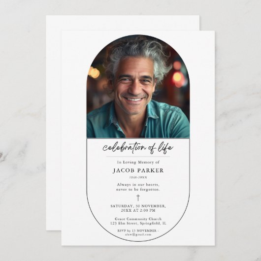 クリスチャンシンプルクロス葬儀記念写真 招待状 (正面/裏面)