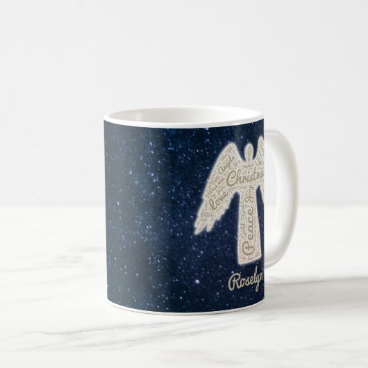 クリスチャンタイポグラフィ天使の宗教的なクリスマス コーヒーマグカップ (正面右)