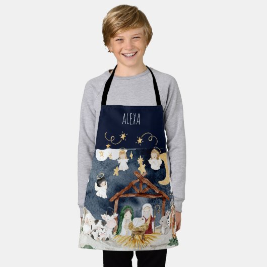 クリスチャンパーソナライズされたのクリスマス・キッズに名前を付ける エプロン (着用した状態)