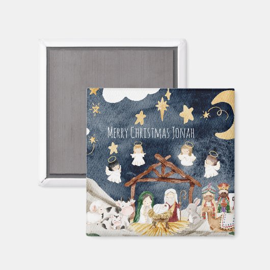 クリスチャンパーソナライズされたのクリスマス・キッズに名前を付ける マグネット (正面/裏面)