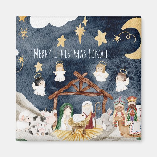 クリスチャンパーソナライズされたのクリスマス・キッズに名前を付ける マグネット (正面)