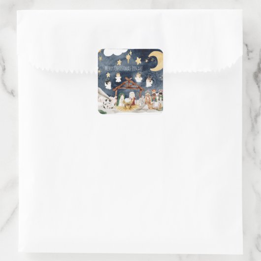 クリスチャンパーソナライズされたキッズクリスマスに名前を付ける スクエアシール (バッグ)