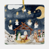 クリスチャンパーソナライズされたキッズクリスマスに名前を付ける セラミックオーナメント (正面)