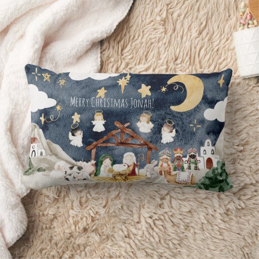 クリスチャンパーソナライズされたキッズクリスマスに名前を付ける ランバークッション (ブランケット)