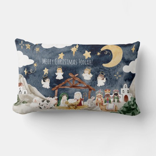 クリスチャンパーソナライズされたキッズクリスマスに名前を付ける ランバークッション (正面)