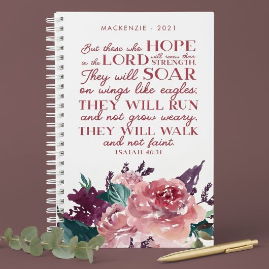 クリスチャンパーソナライズされたバイブル聖句ピンクフローラ プランナー手帳