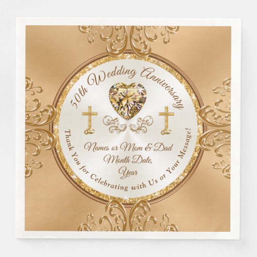 クリスチャンパーソナライズされた50周年記念ナプキンス (正面)