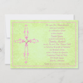 クリスチャンピンククロスオングリーン結婚式招待状 招待状