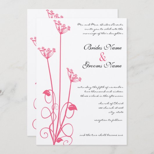 クリスチャンピンクワイルドフラワー結婚式招待状 招待状 (正面/裏面)