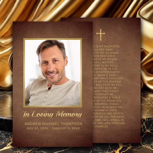 クリスチャンブラウン金ゴールド写真葬式祈りの言葉カード 名刺