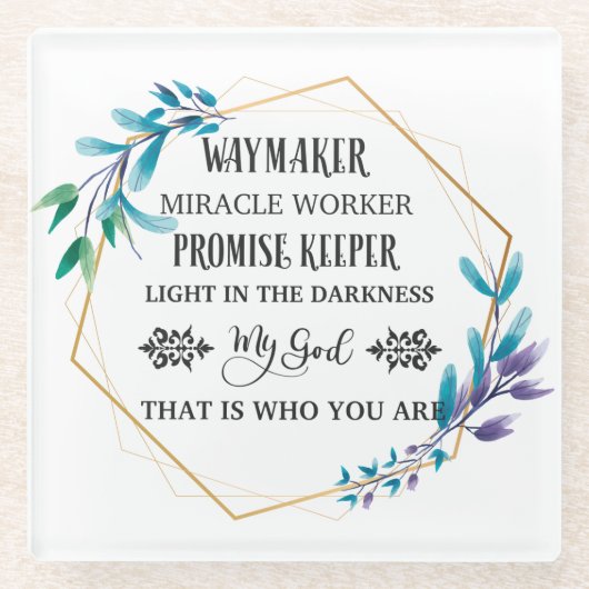 クリスチャンブルーフローラリース ガラスコースター (正面)