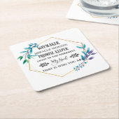 クリスチャンブルーフローラリース スクエアペーパーコースター (アングル)