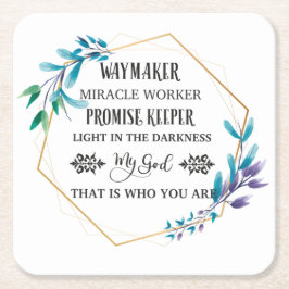 クリスチャンブルーフローラリース スクエアペーパーコースター