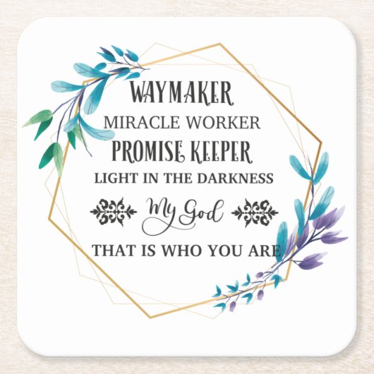 クリスチャンブルーフローラリース スクエアペーパーコースター (正面)