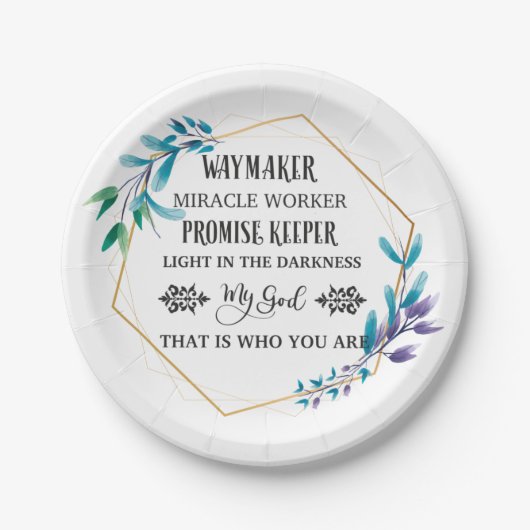 クリスチャンブルーフローラリース ペーパープレート (正面)