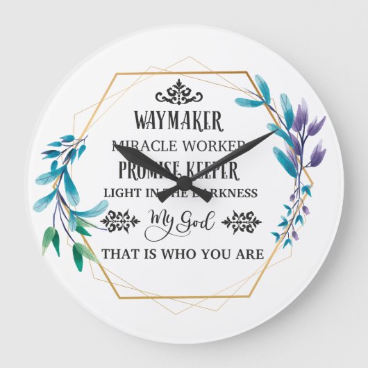 クリスチャンブルーフローラリース ラージ壁時計 (正面)