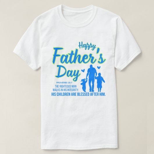クリスチャンブルー父の日の諺20:7 Tシャツ (デザイン正面)