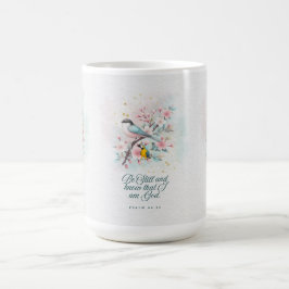 クリスチャンマグカップ | 「静かに」フラワースクリプト コーヒーマグカップ