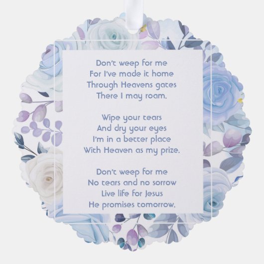 クリスチャンメモリーキープサークハミングバードブルーバラ オーナメントカード (裏面)