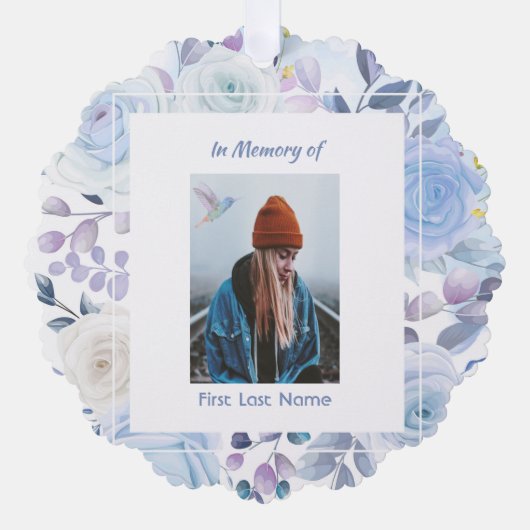 クリスチャンメモリーキープサークハミングバードブルーバラ オーナメントカード (正面)