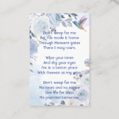 クリスチャンメモリーキープサークハミングバードブルーバラ 名刺 (裏面)