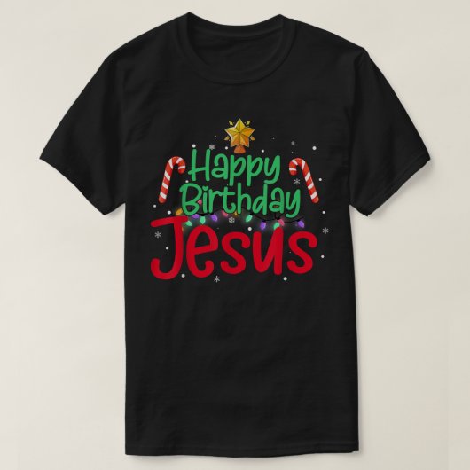 クリスチャンメリークリスマスハッピーバースデーイエスウォム Tシャツ (デザイン正面)