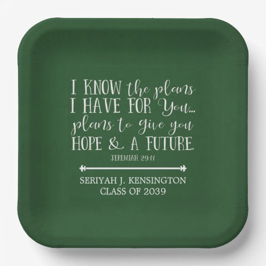 クリスチャンモダンバイブル聖句グリーン卒業 ペーパープレート (正面)