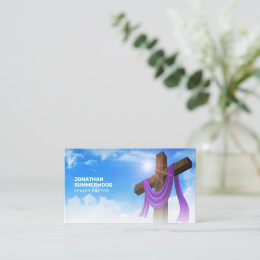 クリスチャンモダン牧師クロスCloudscape QRコード 名刺 (スタンド正面)