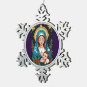 クリスチャンローマカトリックヴァージンメリークリスマス スノーフレークピューターオーナメント (右)