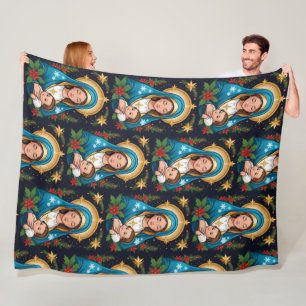 クリスチャンローマカトリックヴァージンメリークリスマス フリースブランケット