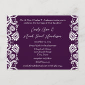 クリスチャンヴィンテージダマスクウェディング招待状パープル インビテーションポストカード (正面)