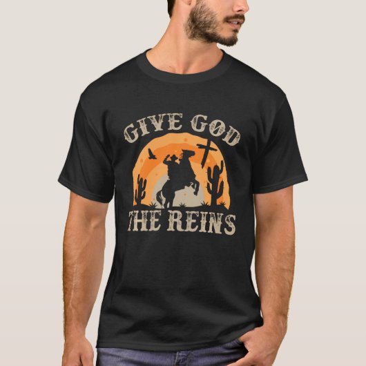 クリスチャン与え向けGod The Reins CowboyレトロT Tシャツ (正面)