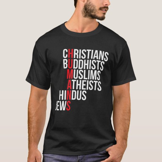 クリスチャン仏教徒ムスリム無神論者ヒンズー教徒ユダヤ人 Tシャツ (正面)