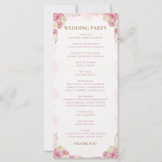 クリスチャン伝統的カトリック結婚式 プログラム (裏面)