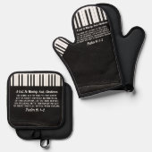 クリスチャン信仰引用文とピアノ鍵イメージブラック 鍋つかみ&鍋敷きセット (正面/裏面)