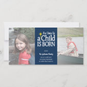 クリスチャン写真 – クリスマスブルーのドット シーズンカード (正面)