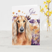 クリスチャン勇気付けられるアフガンハウンドドッグパープル カード (黄色い花)
