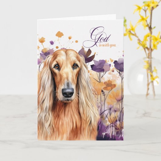 クリスチャン勇気付けられるアフガンハウンドドッグパープル カード (黄色い花)