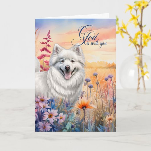 クリスチャン勇気付けられるアメリカンエスキモドッグ カード (黄色い花)