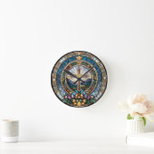 クリスチャン十字型ステンドグラス ラウンド壁時計 (ホーム)