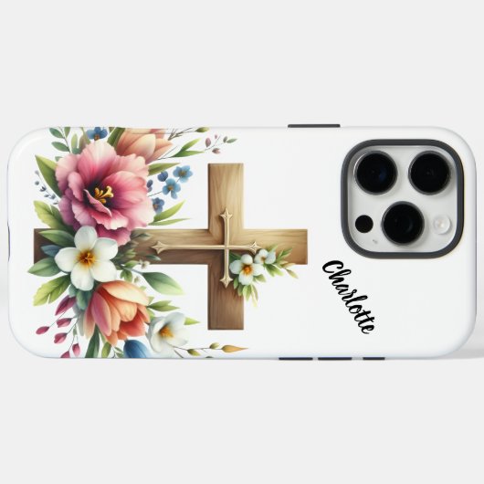 クリスチャン十字架を囲んだ鮮やかフローラ美しい Case-Mate iPhoneケース (裏面 (横))