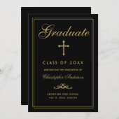 クリスチャン卒業ブラック金ゴールドクロススクリプト 案内状 (正面/裏面)