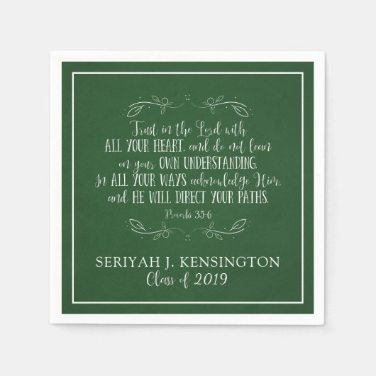 クリスチャン卒業聖書の聖句タイポグラフィグリーン スタンダードカクテルナプキン (正面)